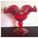 Vintage Viking Ruby Red Ruffled Georgian Glass Compote Dish