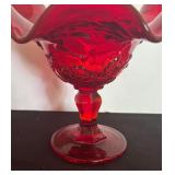 Vintage Viking Ruby Red Ruffled Georgian Glass Compote Dish