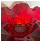 Vintage Viking Ruby Red Ruffled Georgian Glass Compote Dish