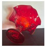 Vintage Viking Ruby Red Ruffled Georgian Glass Compote Dish