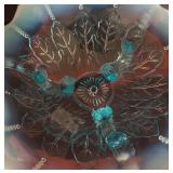 Gorgeous Vintage Northwood Blue Opalescent Leaf and Bead Tri-Corner Bowl