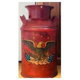 Large Vintage Metal Milk Jug Painted with an American Eagle
