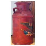 Large Vintage Metal Milk Jug Painted with an American Eagle