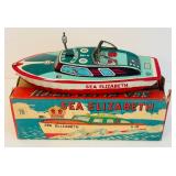 Great Find with Box! "Sea Elizabeth" Tin Litho Wind-Up Toay / Japan Tin Boat No.1306