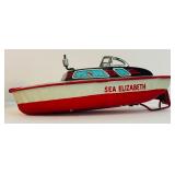 Great Find with Box! "Sea Elizabeth" Tin Litho Wind-Up Toay / Japan Tin Boat No.1306