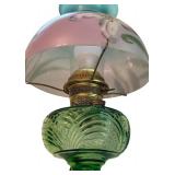 Vintage 20-Inch Green Glass Table Lamp with Floral Shade