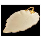 Vintage Lenox Hand Decorated 24k Gold Trim Leaf Dish and Lenox Rosebud Vase