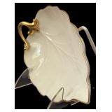 Vintage Lenox Hand Decorated 24k Gold Trim Leaf Dish and Lenox Rosebud Vase