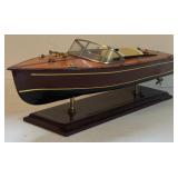 Handcrafted Wooden Model of Chris Craft Runabout Speedboat Iconic Mahogany Hulled