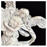 Vintage Blue Tole Lamp with White Flowers / Pair of White Angels Wall Hanging