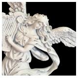 Vintage Blue Tole Lamp with White Flowers / Pair of White Angels Wall Hanging