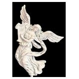 Vintage Blue Tole Lamp with White Flowers / Pair of White Angels Wall Hanging