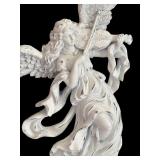 Vintage Blue Tole Lamp with White Flowers / Pair of White Angels Wall Hanging