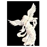 Vintage Blue Tole Lamp with White Flowers / Pair of White Angels Wall Hanging