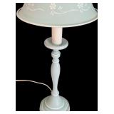 Vintage Blue Tole Lamp with White Flowers / Pair of White Angels Wall Hanging