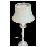 Vintage Blue Tole Lamp with White Flowers / Pair of White Angels Wall Hanging