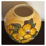 Vintage Ceramic Vase with Yellow Floral Design, 6 Inches Tall