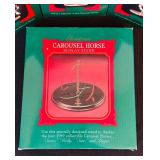 1989 Hallmark Christmas Carousel Horse Ornaments, Crayola Bright Journey Ornament and a Display Stand.