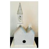 Vintage-Inspired Pink Putz Christmas House and Glass Hurricane Candle Holders