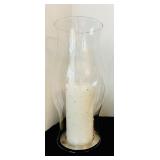 Vintage-Inspired Pink Putz Christmas House and Glass Hurricane Candle Holders