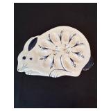 Blue and White Pottery Rabbit Plate and Decorative Pot