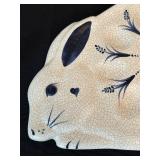 Blue and White Pottery Rabbit Plate and Decorative Pot