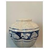 Blue and White Pottery Rabbit Plate and Decorative Pot