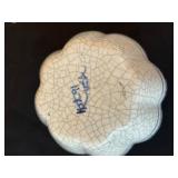 Blue and White Pottery Rabbit Plate and Decorative Pot