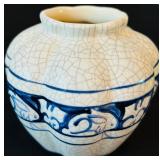 Blue and White Pottery Rabbit Plate and Decorative Pot