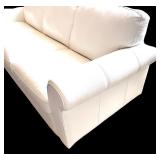 White Leather 3-Seat Sofa with Rolled Arms