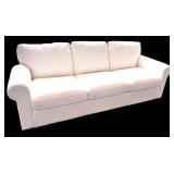 White Leather 3-Seat Sofa with Rolled Arms