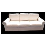 White Leather 3-Seat Sofa with Rolled Arms