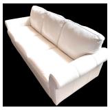 White Leather 3-Seat Sofa with Rolled Arms