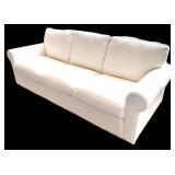 White Leather 3-Seat Sofa with Rolled Arms