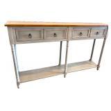 Wood Console Table with 4 Drawers and Lower Shelf