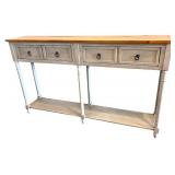 Wood Console Table with 4 Drawers and Lower Shelf