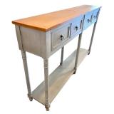 Wood Console Table with 4 Drawers and Lower Shelf