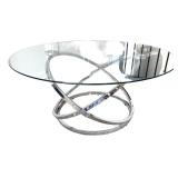 Modern Glass and Chrome Round Coffee Table with Sculptural Base