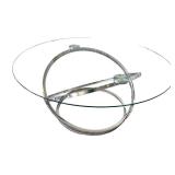 Modern Glass and Chrome Round Coffee Table with Sculptural Base