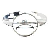 Modern Glass and Chrome Round Coffee Table with Sculptural Base