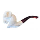 Carved Meerschaum Pipe with Ram Head Design and Fitted Case