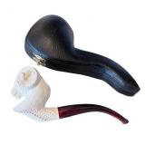 Carved Meerschaum Pipe with Ram Head Design and Fitted Case