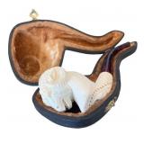 Carved Meerschaum Pipe with Ram Head Design and Fitted Case
