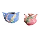 Pair of Roseville Pottery Vases Pink and Blue Floral Pattern
