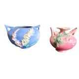 Pair of Roseville Pottery Vases Pink and Blue Floral Pattern