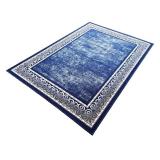 Set of 3 Blue Area Rugs and Runners with Ornate Borders