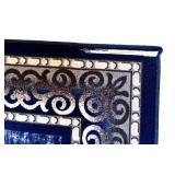 Set of 3 Blue Area Rugs and Runners with Ornate Borders