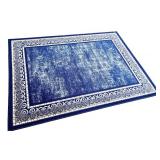 Set of 3 Blue Area Rugs and Runners with Ornate Borders