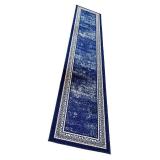 Set of 3 Blue Area Rugs and Runners with Ornate Borders