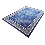 Set of 3 Blue Area Rugs and Runners with Ornate Borders